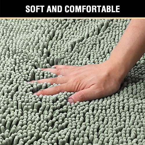 H.VERSAILTEX Original Luxury Chenille Bathroom Rug Mat (32" x 20"/20" x 20"), Extra Soft & Absorbent Shaggy Rugs, Machine Wash/Dry, Perfect Plush Carpet Mats for Tub (Curved Set, Sage)