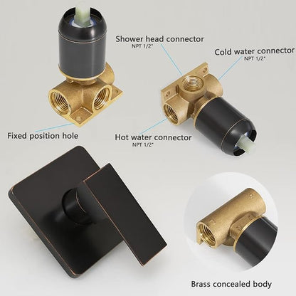 Oil Rubbed Bronze Shower Faucet Set Bathroom Rainfall Shower System with Stainless Steel Metal Shower Head Single Function Shower Trim Kit with Rough-in Valve