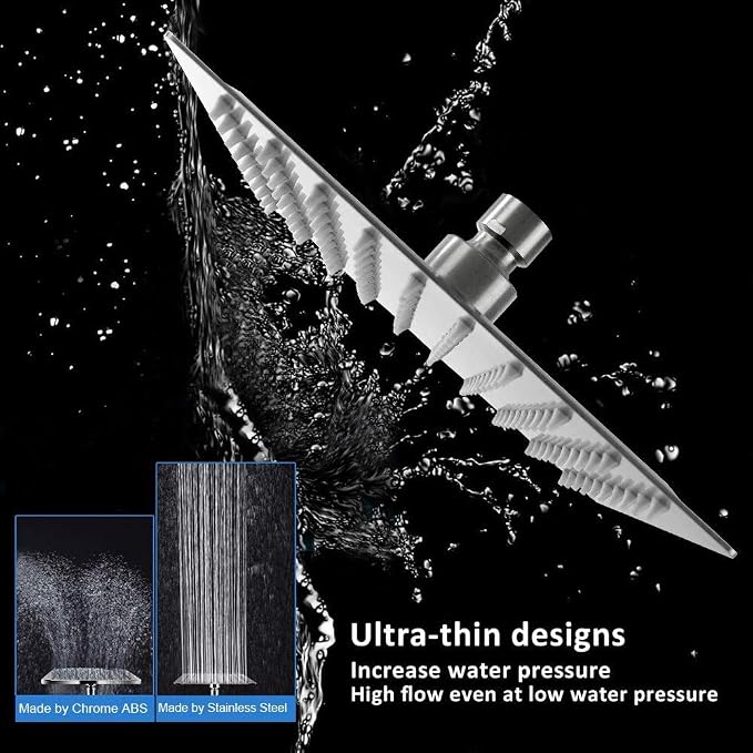 NearMoon Square Rain Shower Head With Extension Arm, Large Stainless Steel Rainfall Shower-Waterfall Full Body Coverage (8 Inch, Nickel)