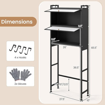 BECOMFORT Over The Toilet Storage Cabinet, Above Toilet Bathroom Shelf with Flip-up PC Doors, Metal Stand & 4 Hooks, Freestanding Space Saver, Over Toilet Bathroom Organizer for Laundry Room (Black)