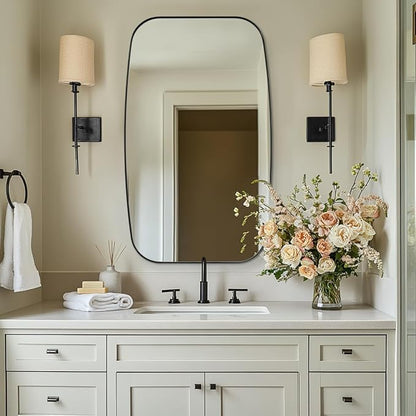 Oval Mirrors for Bathroom, 20x30’’ Black Bathroom Vanity Mirror with Metal Frame, Black Oblong Bathroom Mirror for Over Sink, Modern Anti Rust Wall Mounted