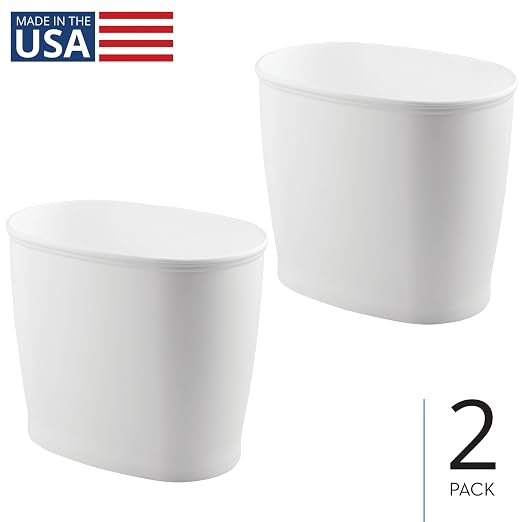 iDesign Slim Plastic Bathroom Trash Can, 2-Pack, White | Small Garbage Bin, For Bedroom, Office, Desk, Dorm
