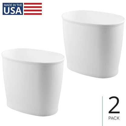 iDesign Slim Plastic Bathroom Trash Can, 2-Pack, White | Small Garbage Bin, For Bedroom, Office, Desk, Dorm