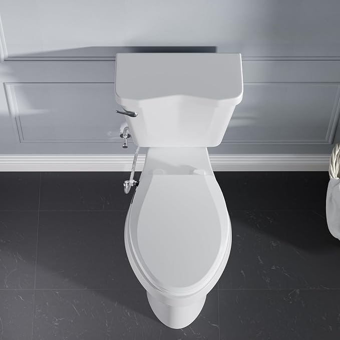 Bidet Toilet Seat, Soft Close Toilet Seat, Button control Feminine/Posterior Wash Switch, Knob Control Water Pressure,White Bidet Seat Attachment with Brass inlet (Elongated-D)