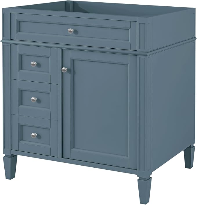 30" Bathroom Vanity Without Sink, Modern Solid Wood Storage Cabinet with 2 Drawers and Tip-Out Drawer, Cabinets Door Organizer & Adjustable Shelf, Soft-Close Doors, Easy to Assemble, Indigo