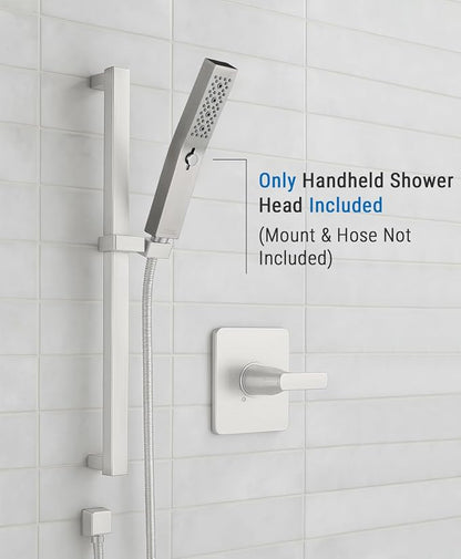 G-Promise All Metal Square 3 Function Handheld Shower Head(Brushed Nickel) | All Metal Construction, 3 Function Modes with Massage, Modern Look, Push Switch, Easy Installation