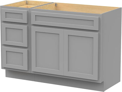 Vanity Art 54 inch Bathroom Vanity with Double Shutter Door, Gray Bathroom Vanity Cabinet with Soft Closing Shaker Drawer, Sturdy Floor Mounted Storage Cabinet Organizer for BathroomVA4039 & VA4015-3