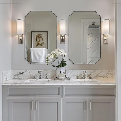 24x40 Inch Rectangle Bathroom Mirror, Brushed Nickel Scalloped Bathroom Mirror, Silver Bathroom Vanity Mirror, Unique Mirror in Rust-Proof Stainless Steel Frame (Horizontal/Vertical)
