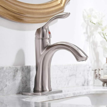 Brushed Nickel Bathroom Faucet 1 Hole One-Handle Lever Bathroom Sink Faucet | Bath Rustic Lavatory Basin Mixer Tap with Pop Up Drain with Overflow Supply Hose by Homevacious