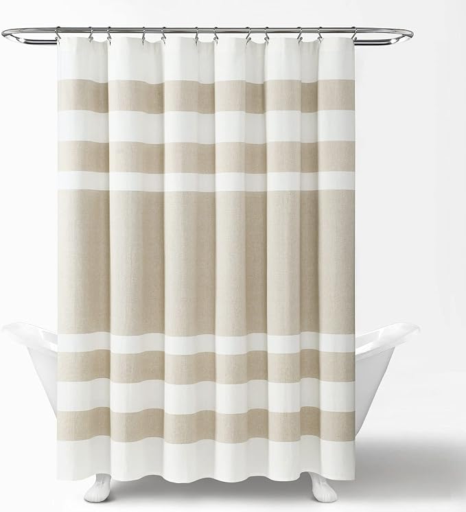 Lush Decor Cape Cod Stripe Yarn Dyed Cotton Shower Curtain, 72" x 72", Taupe
