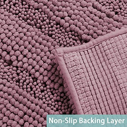 Turquoize Small Bathroom Rug 17x24, Absorbent Chenille Bath Rug, Mauve/Rose