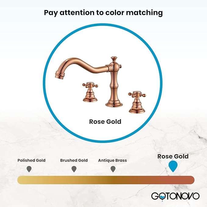 gotonovo 3 Hole Widespread Bathroom Sink Faucet Double Cross Handle Mixer Tap Faucet for Bathroom Sink Vanity Faucet Deck Mount Basin Hot Cold Water Matching Pop Up Drain Rose Gold
