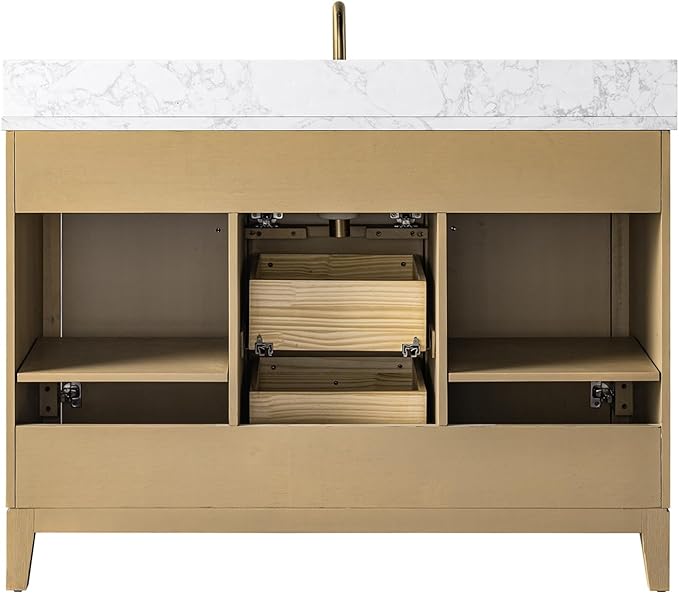 Vanity Art 48" Bathroom Vanity with Single Sink & Arabescato White Engineered Stone Top, Vanity Cabinet with Soft Closing Door, Solid Wood Frame, Golden Brushed Handles, Natural Oak VA8148-NO-GB
