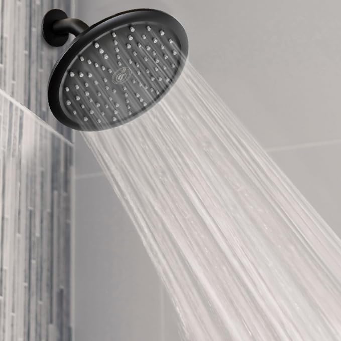 Niagara Conservation N9517MB Rainfall Spa 1-Spray with 1.75 GPM 8-in. Wall Mount Adjustable Fixed Shower Head in Matte Black, 1-Pack | Bathroom Shower Head Sprayer with Pressure Compensation