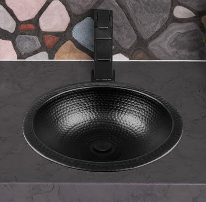 Monarch Abode Bathroom Sink – 16-Inch Rotunda Dual Mount Undermount or Drop In Bathroom Sinks, Bathrooms Hand Hammered Matte Black Aluminum Vanity Sink for Countertop, Powder Room, Bath, or Restroom