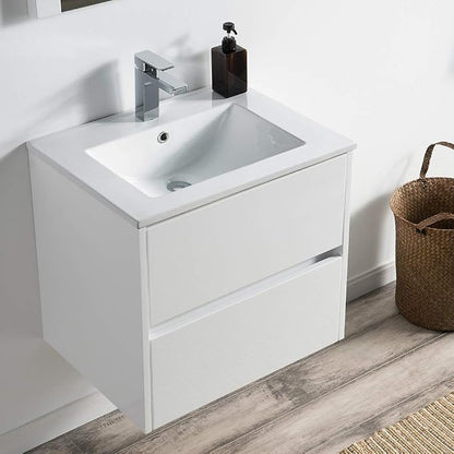 Blossom 24" Modern Bathroom Vanity and Sink Combo - Zero MDF Marine Grade Plywood Wall Mount Vanity - Preassembled Small Space Bathroom Storage, Glossy White Floating Sink Cabinet