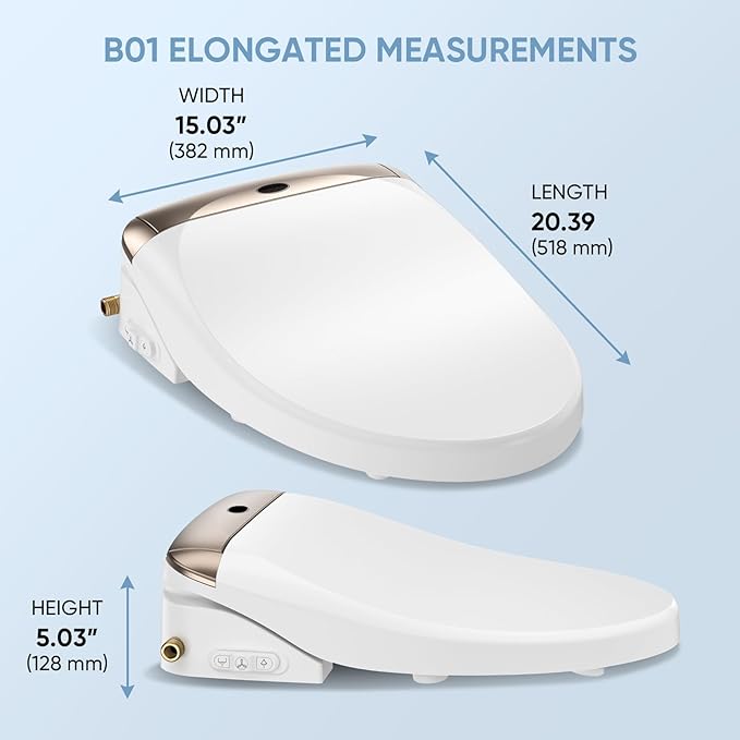 LEIVI Electric Bidet Toilet Seat with Wireless Remote and Side Panel, Multiple Spray Modes, Adjustable Heated Seat, Warm Water and Air Dryer, Auto LED Nightlight, Elongated