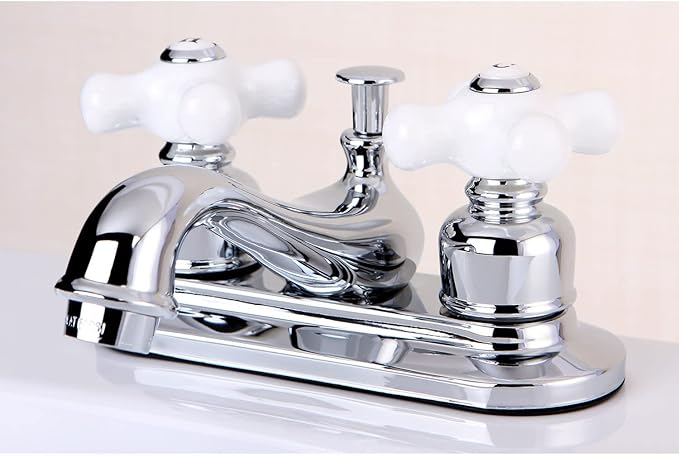Kingston Brass KB602PX Restoration 4-Inch Centerset Lavatory Faucet with Porcelain Cross Handle, Polished Brass