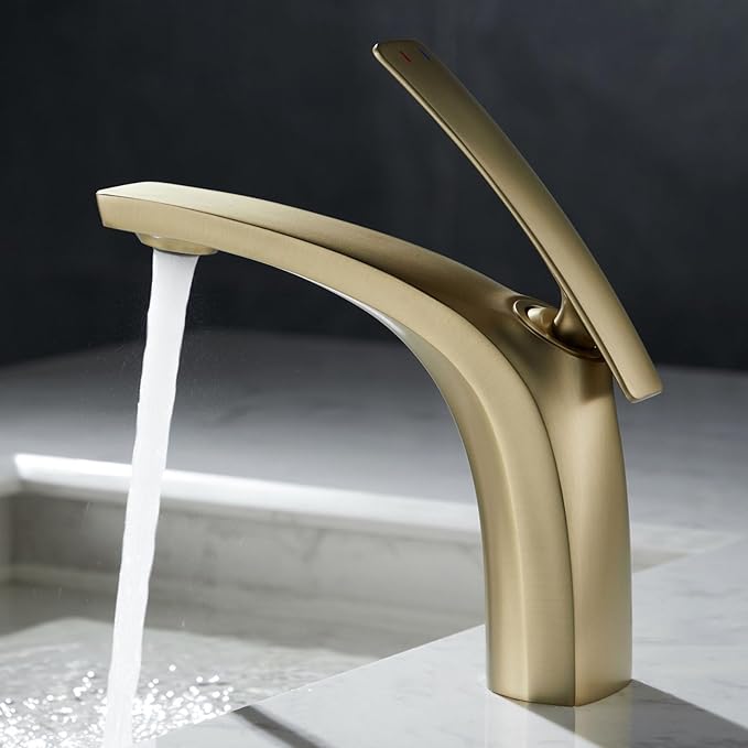 Single Handle Bathroom Faucets Brass Single Hole Faucet for Bathroom Sink Hot Cold Brushed Gold