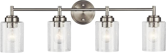 Kichler Winslow 30" Vanity Light in Brushed Nickel, 4-Light Transitional Bathroom Light with Clear Seeded Glass. (30" W x 9.25" H), 45887NI
