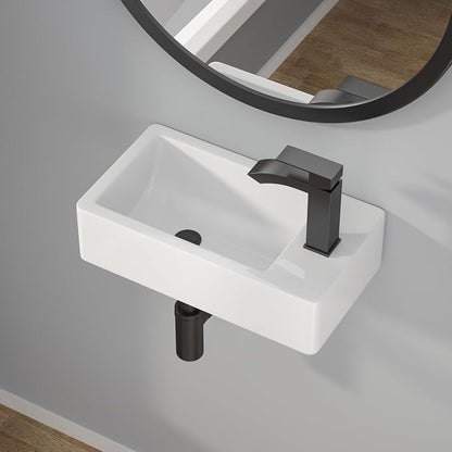 Wallmounted Bathroom Vessel Sink - 18"x10" Rectangular Floating Wall Hung Sinks Ceramic Wash Hand Basin White Wall Mount Vanity Sink for Small Bathroom