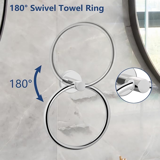 Chrome Bathroom Hardware Set, Towel Ring & Toilet Paper Holder, Stainless Steel SUS304, Hand Towel Hanger & Toilet Roll Holder, Sturdy Bathroom Accessories for Home or Kitchen