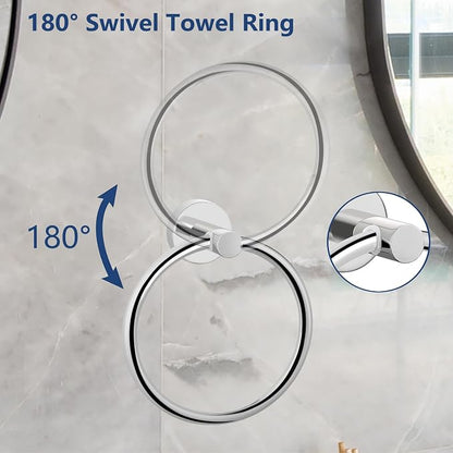 Chrome Bathroom Hardware Set, Towel Ring & Toilet Paper Holder, Stainless Steel SUS304, Hand Towel Hanger & Toilet Roll Holder, Sturdy Bathroom Accessories for Home or Kitchen