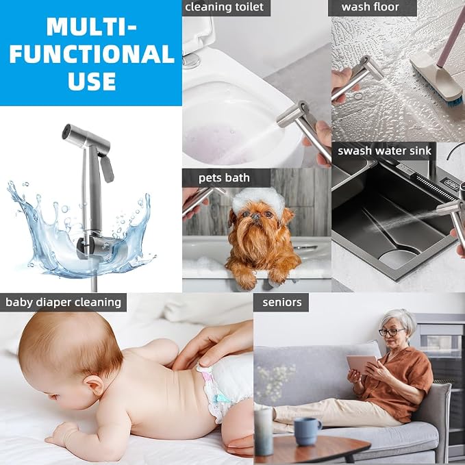 Handheld Bidet Sprayer for Toilet Kit,Stainless Steel Muslim Shower Toilet Bidet Faucets Attachment Set with T-Valve,Adjustable Water Pressure,Toilet Hose Sprayer,Cloth Diaper Spraye for Baby Wash