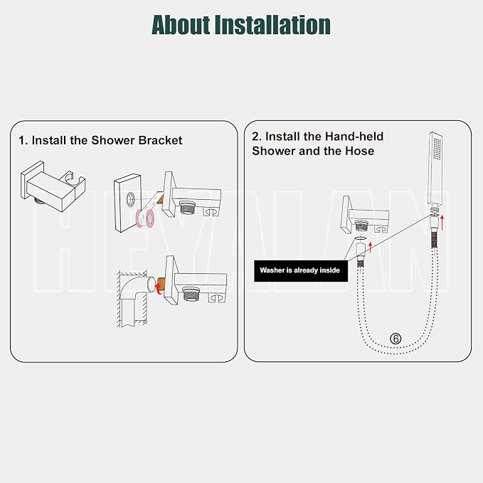 Heyalan Hand-held Shower Head Set-SUS304 Handheld Shower,Polished Chrome | SUS304 stainless steel wand, straight-style design, single rain spray, 59-inch long hose and standard 1/2-inch connection
