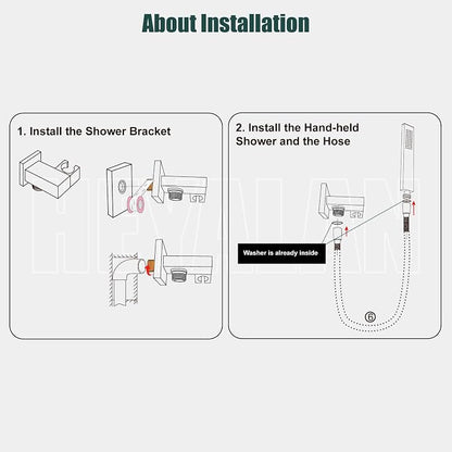 Heyalan SUS304 Handheld Shower Set with Hose & Wall Holder, Matte Black | SUS304 stainless steel wand, straight-style design, single rain spray, 59-inch long hose and standard 1/2-inch connection