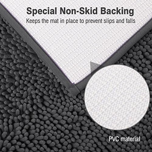 ITSOFT Standard 24"x21" U-Shaped Non-Slip Shaggy Chenille Toilet Contour Bathroom Rug with Water Absorbent, Charcoal Gray