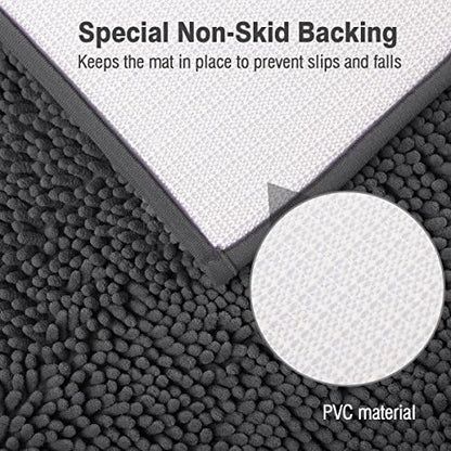 ITSOFT Standard 24"x21" U-Shaped Non-Slip Shaggy Chenille Toilet Contour Bathroom Rug with Water Absorbent, Charcoal Gray