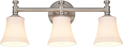 Bathroom Vanity Light Fixtures, Traditional Brushed Nickel 3 Lights Wall Sconce Lighting with Opal Glass Shade, Porch Wall Mount Light Fixture for Bathroom, Mirror Cabinets Hallway Stairs
