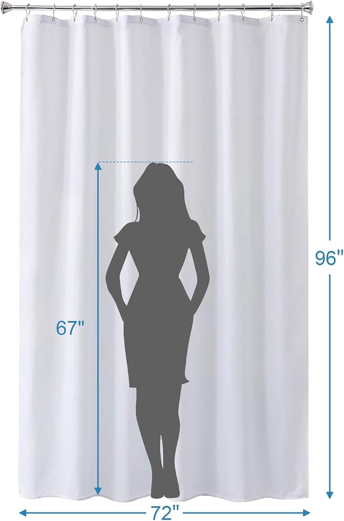 Amazer Extra Long Shower Curtain Liner Washable, 72 x 96 Inches, Fabric White Shower Liner with 2 Bottom Stones, Waterproof 2-in-1 Shower Curtain and Liner, 12 Grommet Holes, Hotel Quality, White