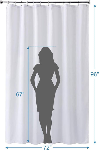 Amazer Extra Long Shower Curtain Liner Washable, 72 x 96 Inches, Fabric White Shower Liner with 2 Bottom Stones, Waterproof 2-in-1 Shower Curtain and Liner, 12 Grommet Holes, Hotel Quality, White