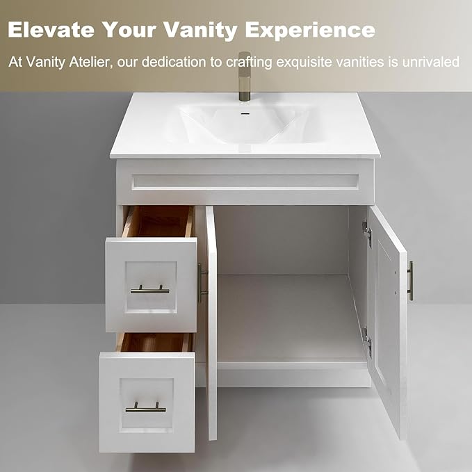 36" White Shaker Bathroom Vanity Base – Ready-to-Assemble Sink Cabinet with Drawers, Freestanding Bathroom Vanity Base Only, No Top or Sink