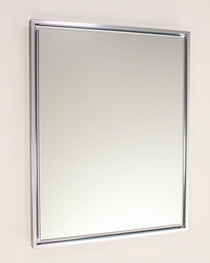 Fox Hollow Furnishings 16x20 Parker Metro Metal Framed Rectangle Recessed Bathroom Medicine Cabinet, Floating Mirror, 14x24 in-Wall Opening, Steel, Adjustable Glass Shelves, Magnet Close, Chrome