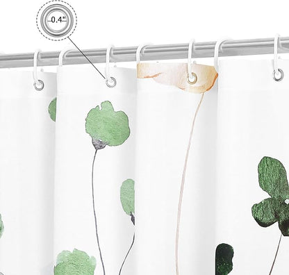 Sage Green Beige Watercolor Floral Fabric Shower Curtain, 36x72 | Waterproof Fabric, Modern Minimalist Floral Print, Machine Washable, Rustproof Grommets, for Bath Home, Small Stall