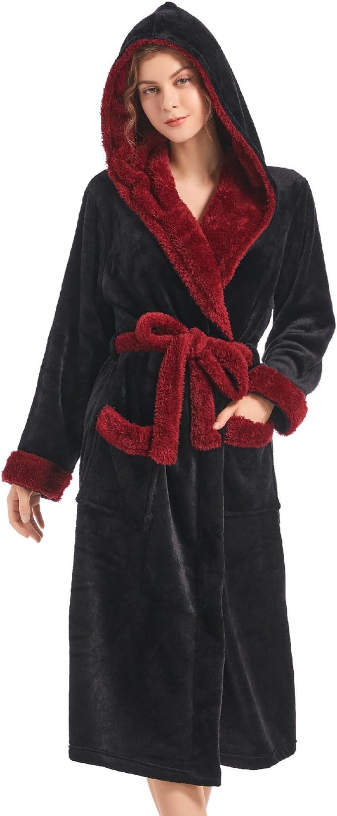 Inner Wish Women Hooded Plush Robe, Fleece Highly Absorbent Cozy Warm Bathrobe