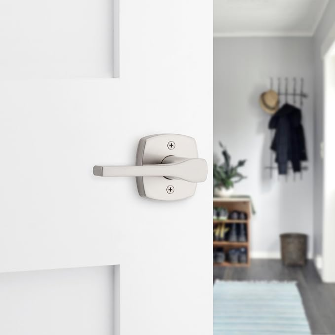 Kwikset Tripoli Lever Interior Passage Door Handle, Lever For Closet and Hallway Doors, Reversible Non-Locking Handle Lever, Satin Nickel, with Microban Protection