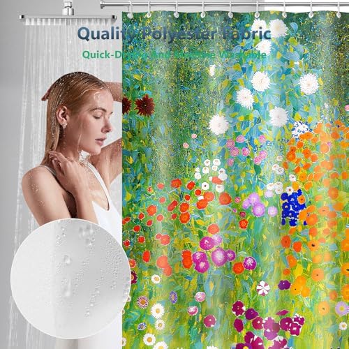 Bauerngarten by Gustav Klimt Scenic Shower Curtain with Hooks 72 x 72 Inch