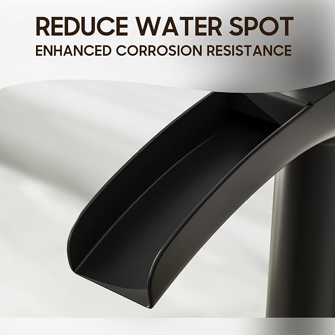 Phiestina Matte Black Tall Bathroom Vessel Sink Faucet, Waterfall Single Hole Single Handle Above Countertop Sink Bathroom Faucet, with Metal Pop Up Drain and Water Supply Lines, NS-SF01-MB-V