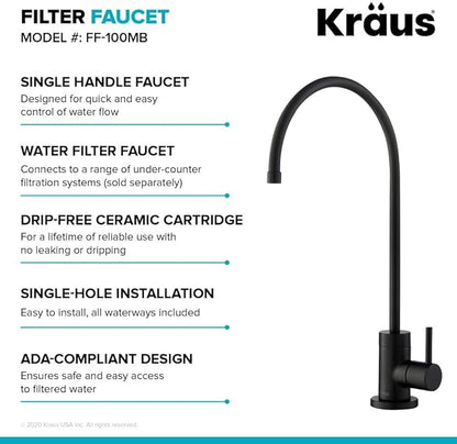 KRAUS Purita 100% Lead-Free Kitchen Water Filter Faucet in Matte Black, FF-100MB