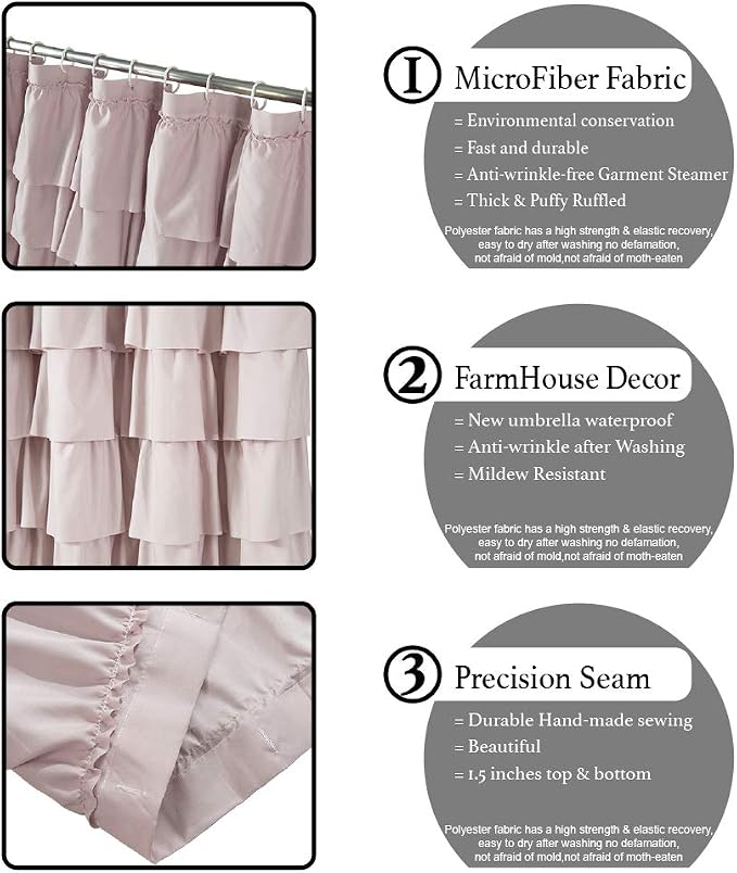 Mauve Shower Curtain for Bathroom, 72 W x 84 H, Cascading Tiered Ruffles | Coquette Feminine Aesthetic, 72x84, Soft Microfiber Fabric, 12 Hooks Inclouded, Machine Washable, Apartment Bathroom Upgrade
