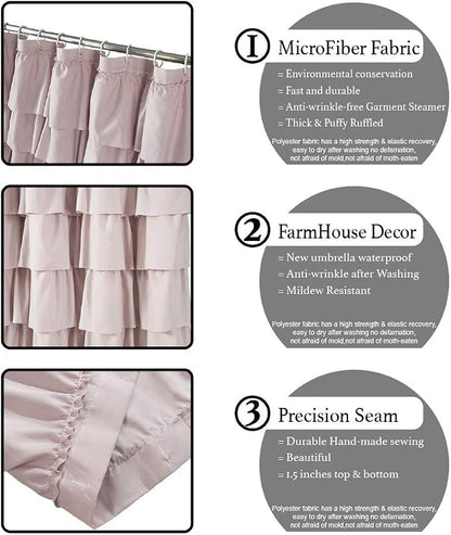 Mauve Shower Curtain for Bathroom, 72 W x 84 H, Cascading Tiered Ruffles | Coquette Feminine Aesthetic, 72x84, Soft Microfiber Fabric, 12 Hooks Inclouded, Machine Washable, Apartment Bathroom Upgrade
