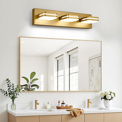 360° Rotate LED Bathroom Vanity Light Fixtures, 1300LM Acrylic Gold Vanity Lights for Bathroom, Modern Wall Lighting Fixtures Over Mirror Kitchen Living Room Hallway (Natural White Light 5000K)