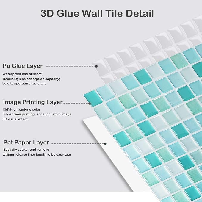 HyFanStr Peel and Stick Backsplash 3D Mosaic Tile Stickers Wall Sticker Home Decor for Kitchen Bathroom 9.26" x 9.26"(Pack of 4)