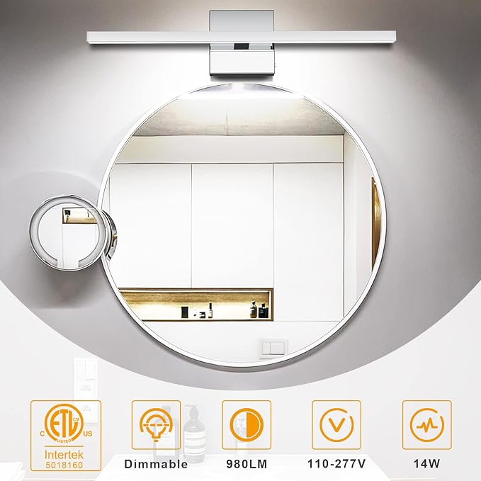 23.6 inch Chrome Bathroom Vanity Light,14W 5CCT Dimmable LED Bathroom Lighting Fixtures Over Mirror, Modern Vanity Lights for Bathrooms Restroom Mirror- ETL Certified