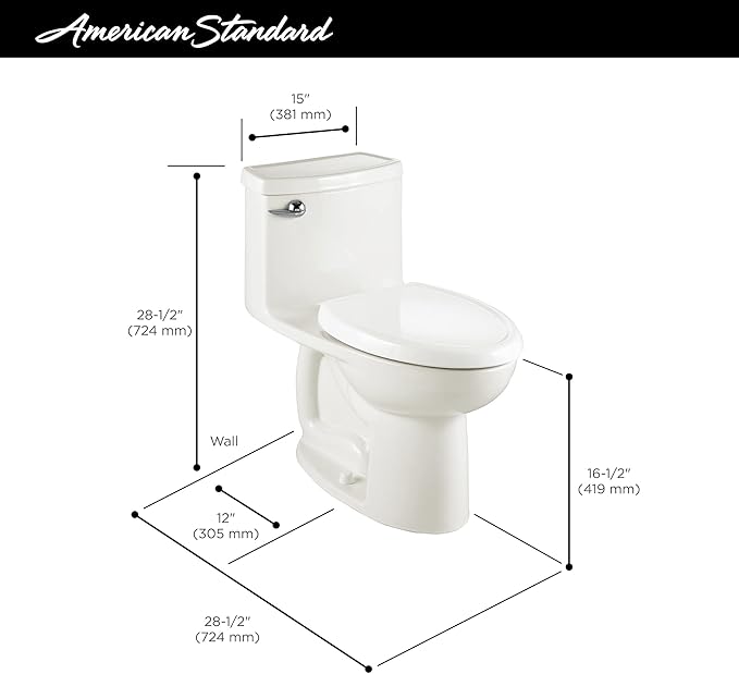 American Standard 2403128.021 Compact Cadet 3, One-Piece Toilet with Slow-Close Seat, Elongated Front, Left-Hand Flush, Bone, 1.28 gpf