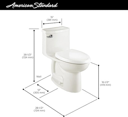 American Standard 2403128.021 Compact Cadet 3, One-Piece Toilet with Slow-Close Seat, Elongated Front, Left-Hand Flush, Bone, 1.28 gpf